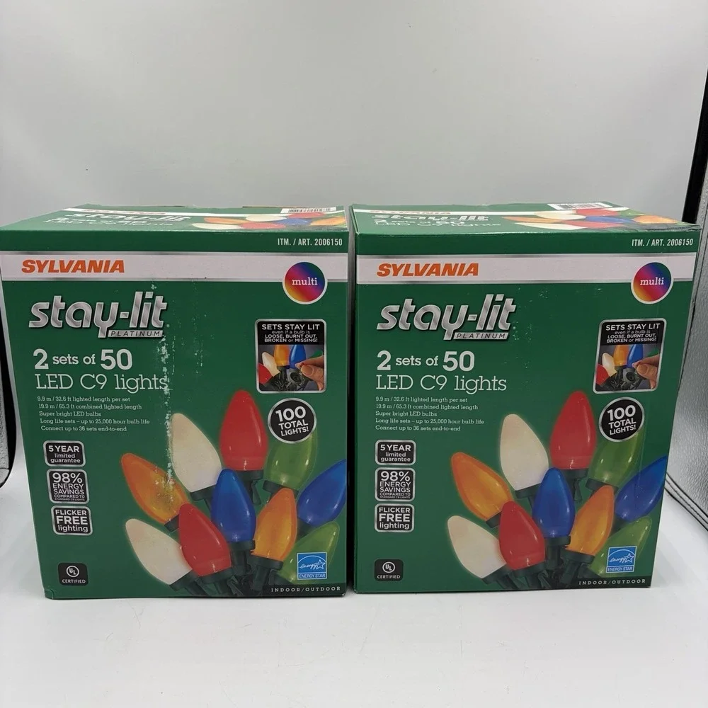 NEW Sylvania Stay-lit LED Plastic Multicolored Faceted C9 Lights 50 - (2PK)